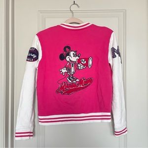 DISNEY Varsity Minnie Mouse Letterman Jacket Pink Disney World